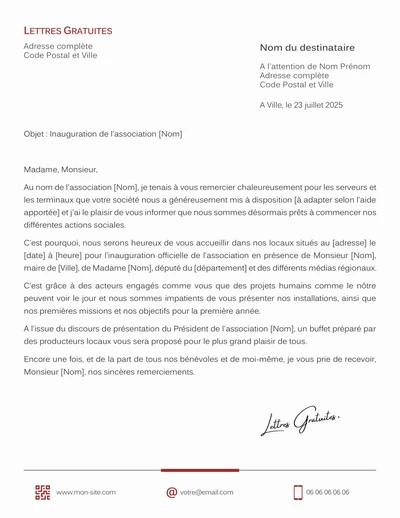 Une carte d'invitation pour l'inauguration d'une association