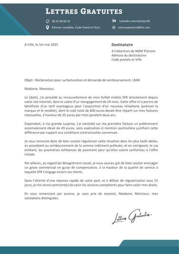 Une lettre de réclamation à SFR