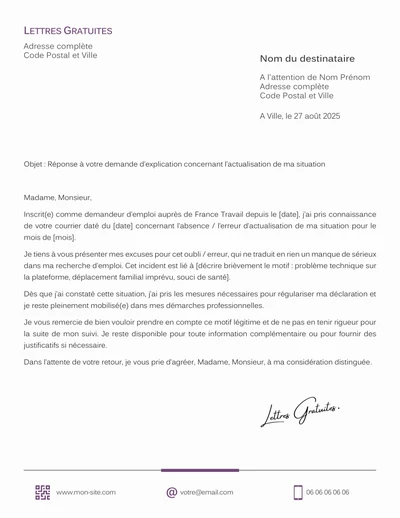 Une lettre pour répondre à France Travail