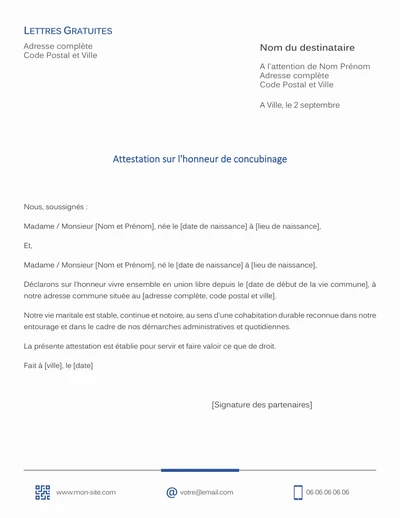 Une attestation de concubinage notoire