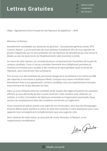 Une lettre pour dénoncer les conditions d'un examen ou d'un concours
