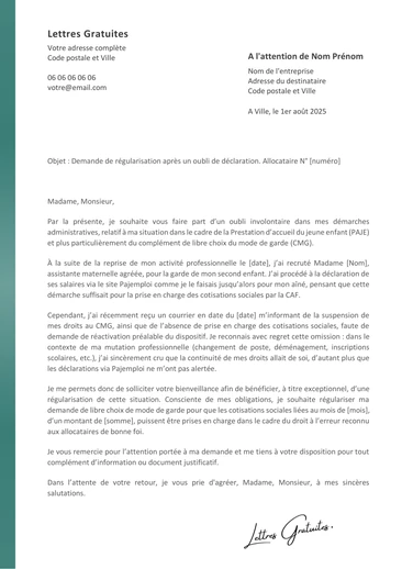Une lettre pour le droit à l'erreur de la CAF ou MSA