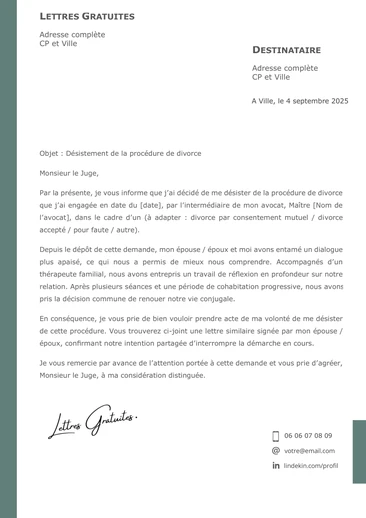 Une lettre de demande d'annulation d'une procédure de divorce