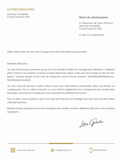 Une lettre de demande de changement de nom après son mariage