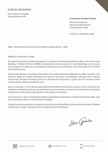 Une lettre de demande de révision de la pension du conjoint