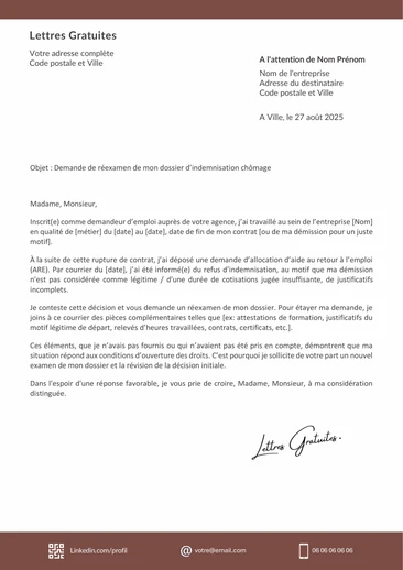Une lettre de réclamation au directeur de France Travail