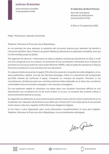 Une lettre de plainte pour abandon de famille