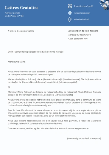 Une lettre de demande de publication des bans de mariage
