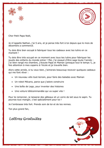 Une lettre au Père Noël d'un jeune enfant