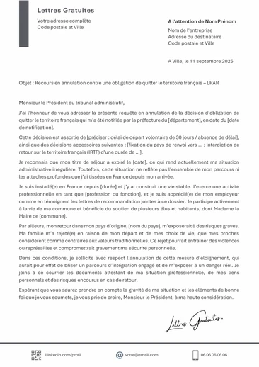 Une lettre de recours contre une OQTF