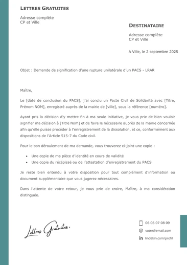 Une lettre de rupture de PACS