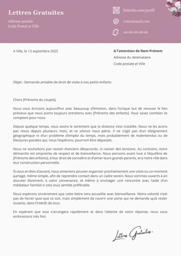 Une lettre de demande de droit visite des grands parents