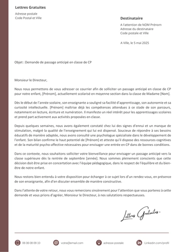 Une lettre de demande de saut de classe de son enfant
