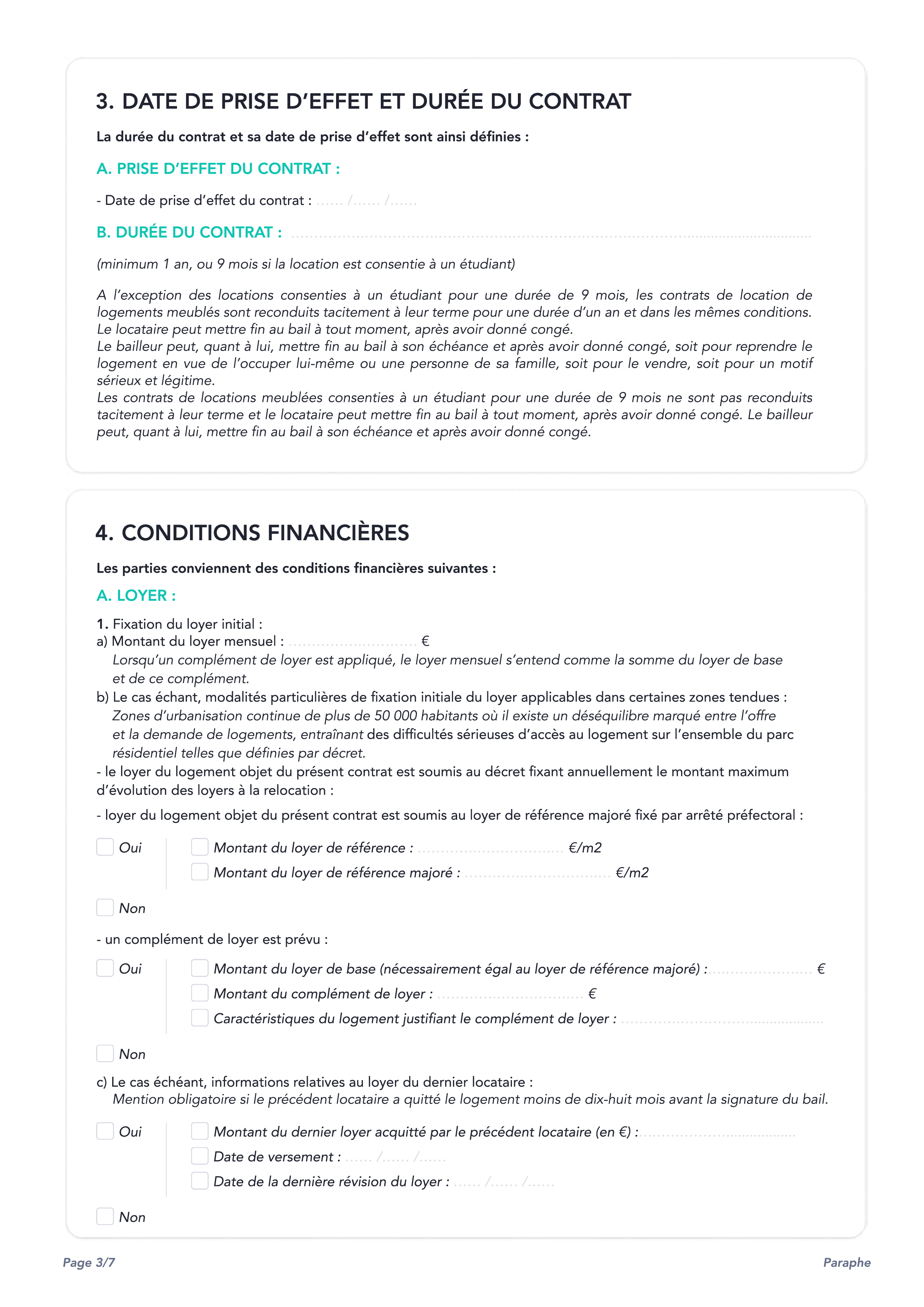 Exemple de la page 3 du bail location meublée