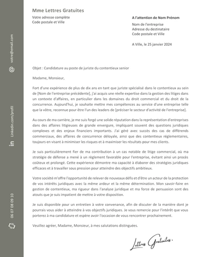 Une lettre de motivation d'un juriste