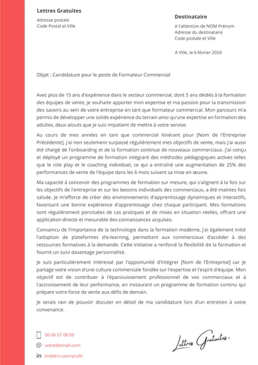 Une lettre de motivation d'un responsable de la formation commerciale