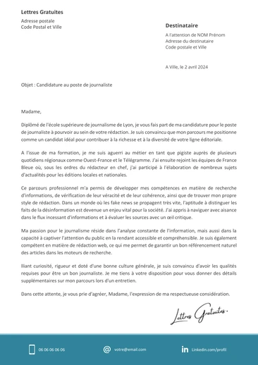 Une lettre de motivation d'un journaliste