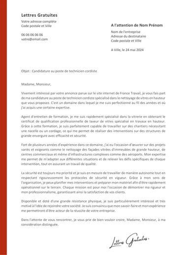 Une lettre de motivation d'un laveur de vitres