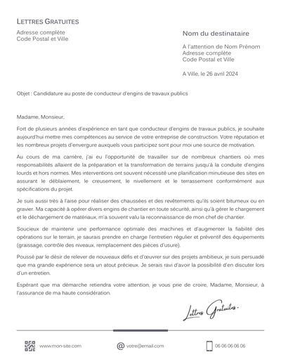 Une lettre de motivation d'un conducteur d'engins