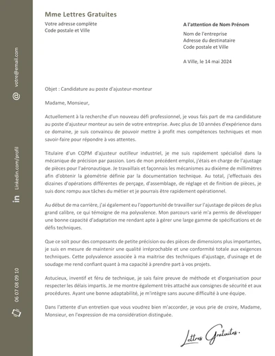 Une lettre de motivation d'un ajusteur monteur