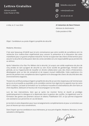 Une lettre de motivation d'un maitre-chien