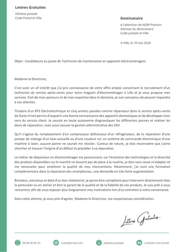 Une lettre de motivation d'un technicien SAV