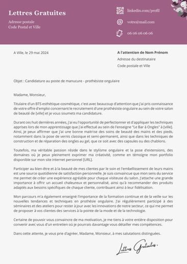 Une lettre de motivation d'un prothésiste ongulaire