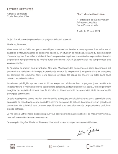 Une lettre de motivation d'un accompagnant éducatif et social