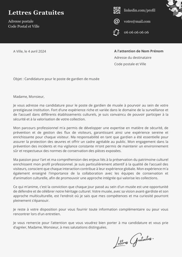 Une lettre de motivation d'un gardien de musée