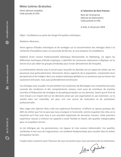 Une lettre de motivation d'un enquêteur terrain