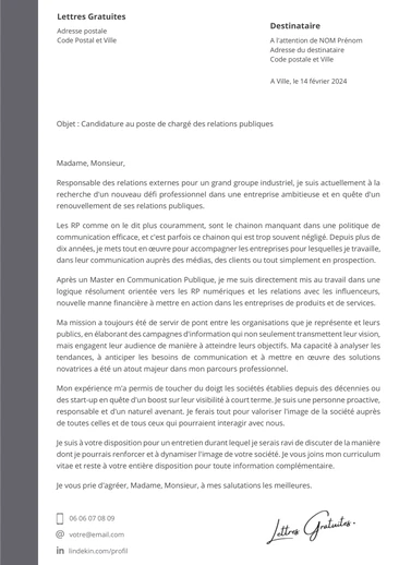 Une lettre de motivation d'un responsable des relations publiques