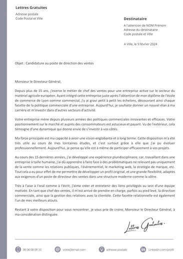 Une lettre de motivation d'un directeur des ventes