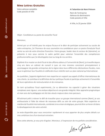 Une lettre de motivation d'un consultant fiscaliste