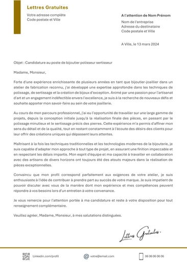 Une lettre de motivation d'un bijoutier polisseur