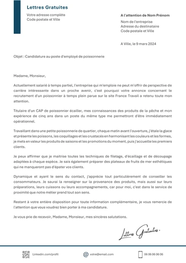 Une lettre de motivation d'un poissonnier