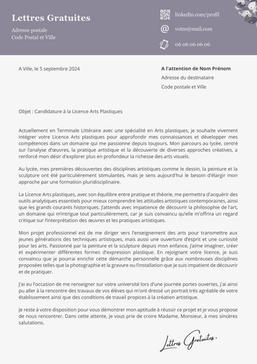 Une lettre de motivation pour la Licence Arts plastiques