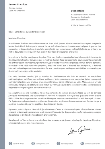 Une lettre de motivation pour un Master Droit Fiscal