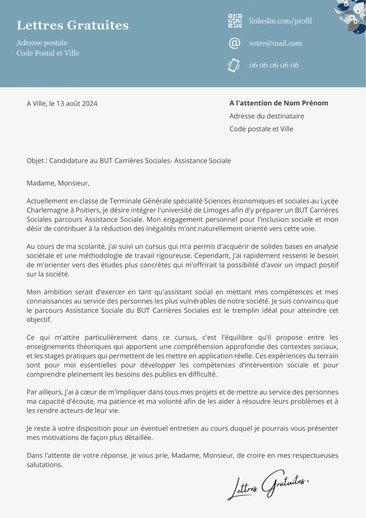 Une lettre de motivation pour le BUT Carrières Sociales