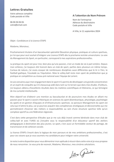 Une lettre de motivation pour la Licence STAPS