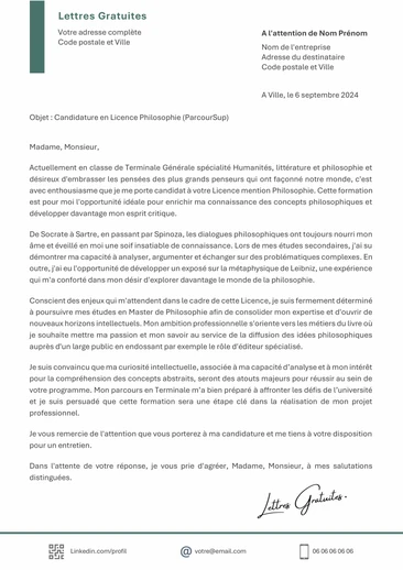 Une lettre de motivation pour la Licence Philosophie