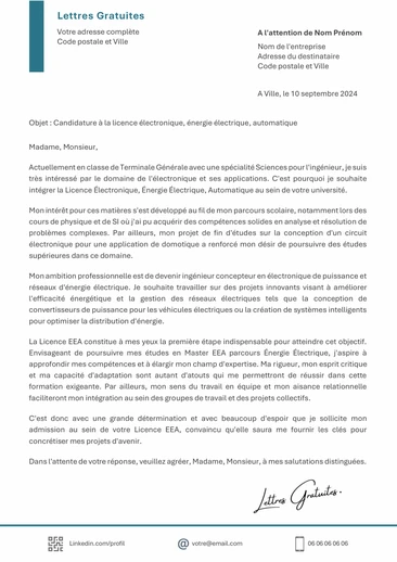 Une lettre de motivation pour la Licence EEEA