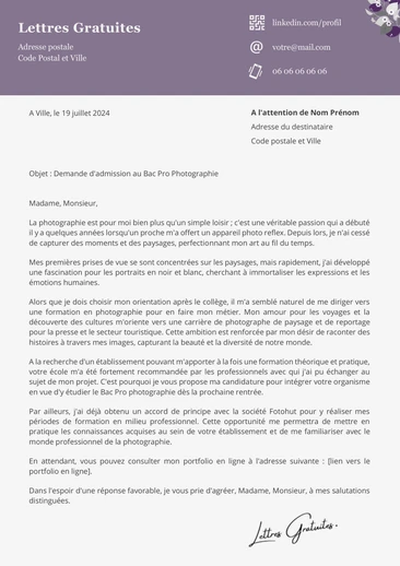 Une lettre de motivation pour le Bac Pro Photographie