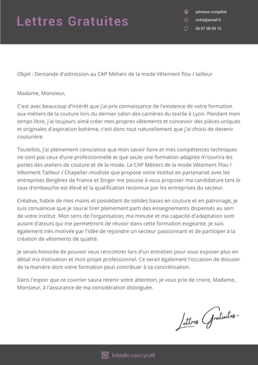 Une lettre de motivation pour le CAP Métiers de la mode