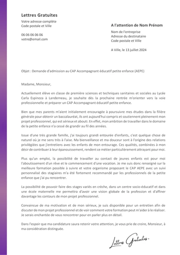 Une lettre de motivation pour le CAP Petite Enfance