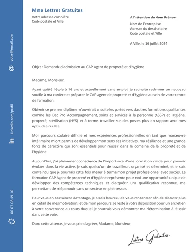 Une lettre de motivation pour le CAP Agent de propreté et d'hygiène