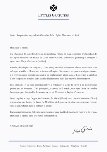 Une lettre pour proposer une distinction ou une décoration