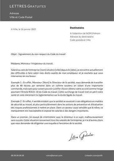 Une lettre pour dénoncer son employeur à l'inspection du travail