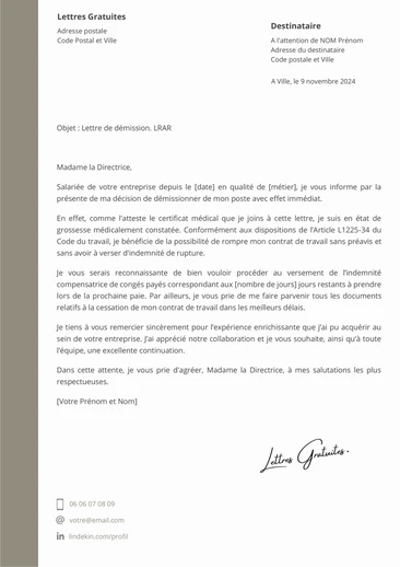 Une lettre de démission pendant une grossesse