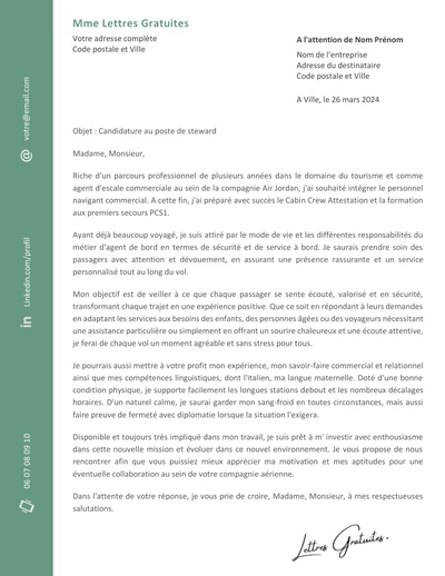 Une lettre de motivation d'une hôtesse de l'air