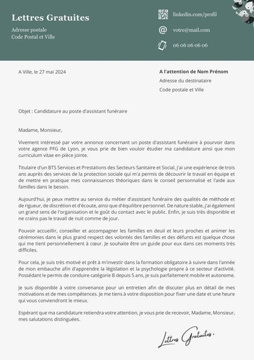 Une lettre de motivation d'un conseiller funéraire